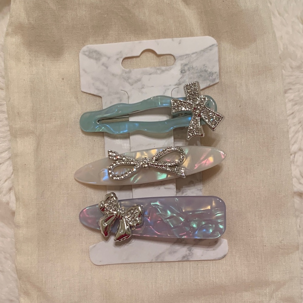 Iridescent Hair Clip Set with Silver Accents/Crystals